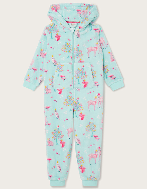 Woodland Print Sleepsuit, Blue (AQUA), large