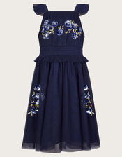 Ria Frill Floral Sequin Dress, Blue (NAVY), large