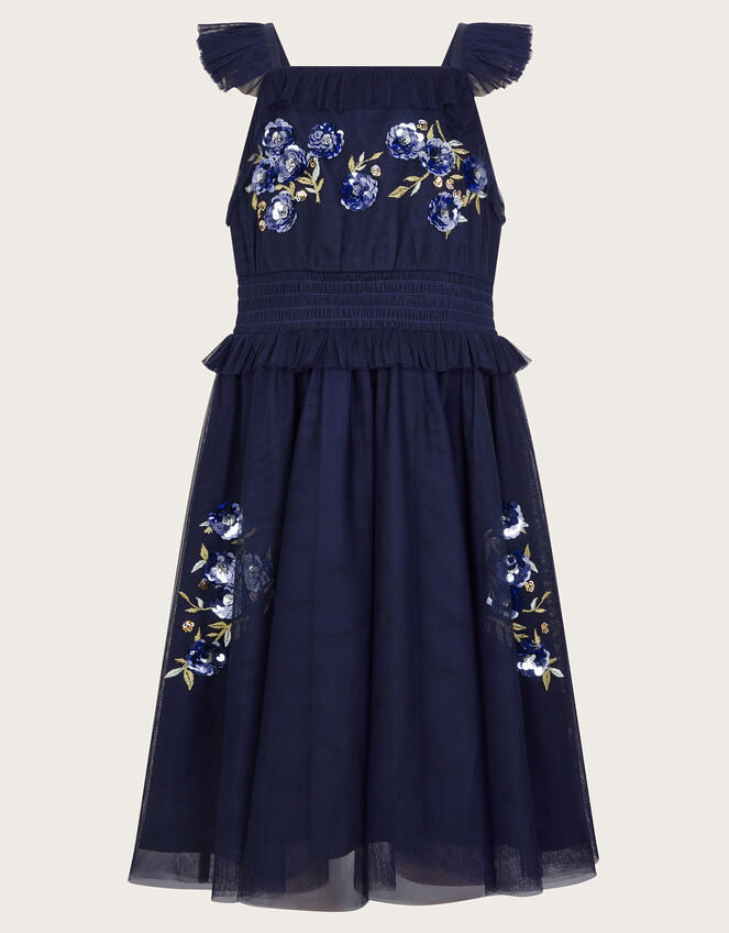 Ria Frill Floral Sequin Dress, Blue (NAVY), large