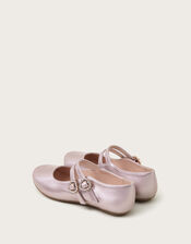 Shiny Two-Strap Ballerina Flats, Pink (PINK), large