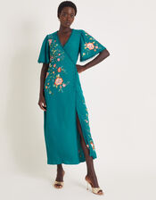 Maya Floral Embroidered Midi Dress, Teal (TEAL), large