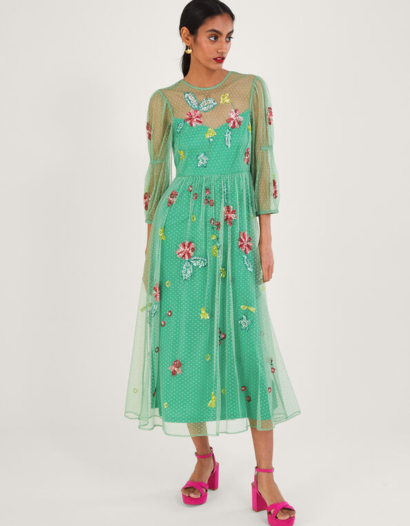 Rosa Embellished Midi Dress, Green (GREEN), large