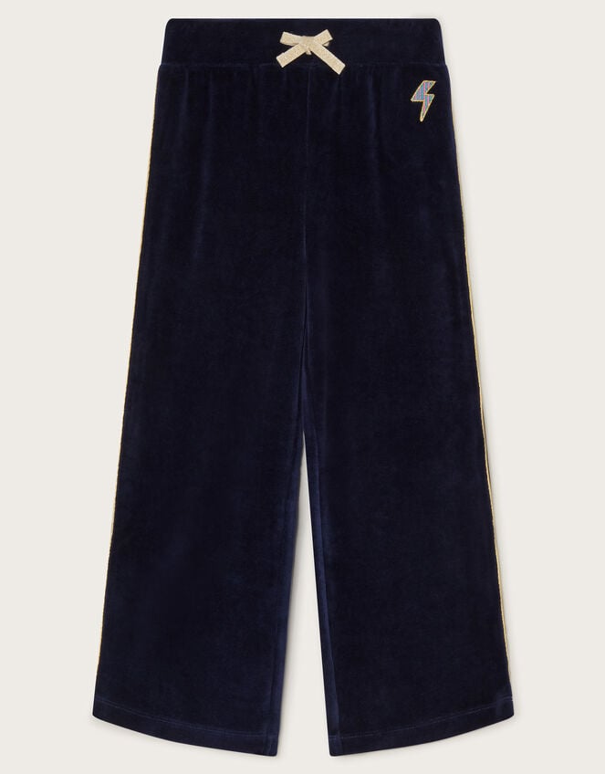 Wide Leg Velour Joggers, Blue (NAVY), large