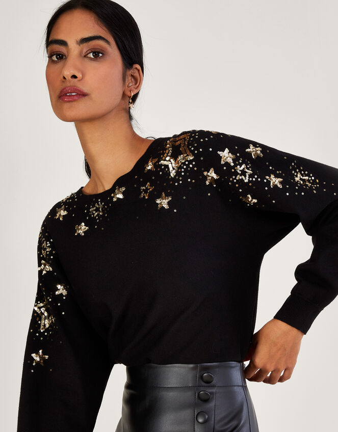 Sequin Star Scatter Jumper with LENZING™ ECOVERO™ Black | Jumpers ...
