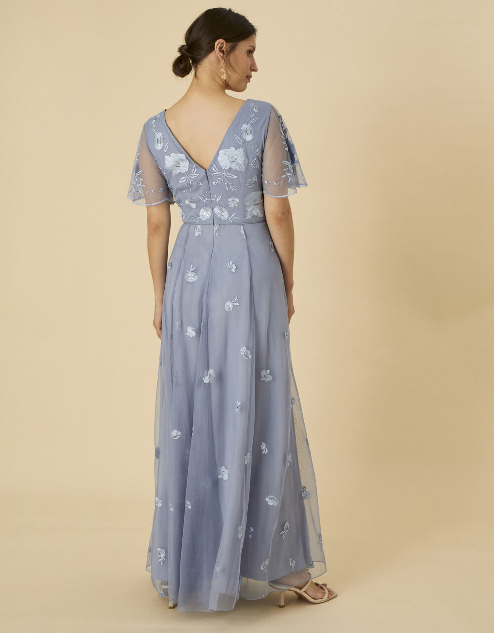 Bree Embroidered Maxi Dress in Recycled Polyester Blue | Evening ...