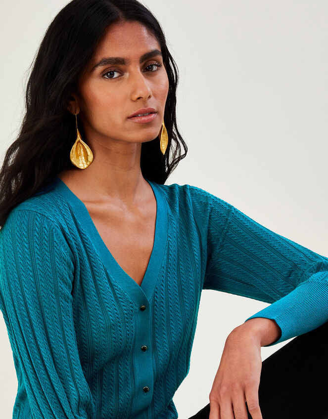 Pointelle Cable Cardigan with LENZING™ ECOVERO™, Teal (TEAL), large