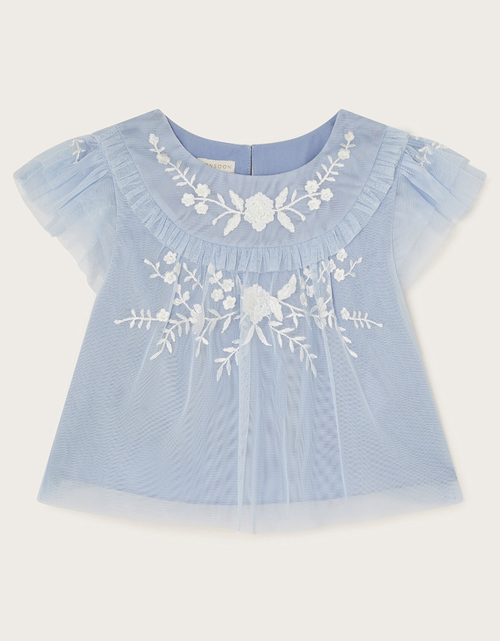 Andrea Embroidered Tulle Top Blue