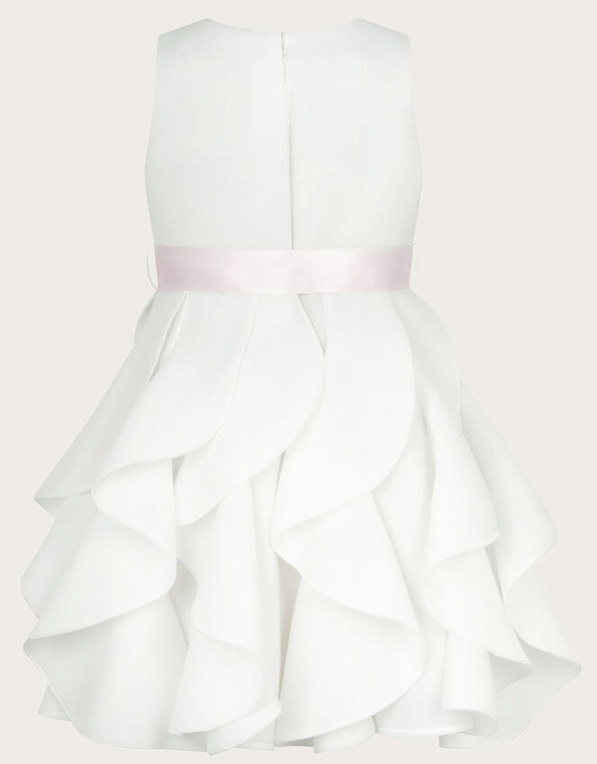 Baby Scuba Sleeveless Cancan Ruffle Dress, Ivory (IVORY), large