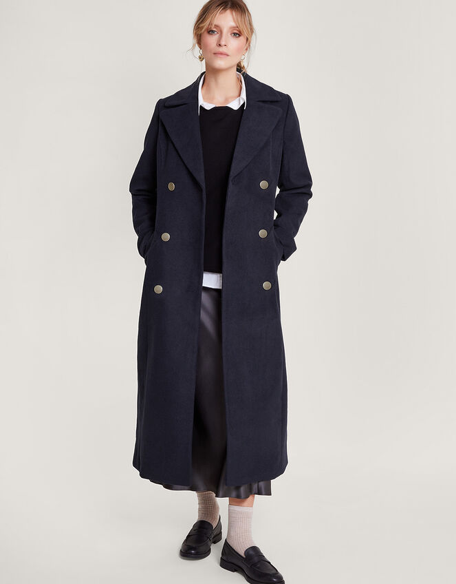Lola Belted Wool Trench Coat Blue