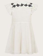 Embroidered Square Collar Dress, White (WHITE), large