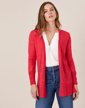 Button Cuff Cardigan in Linen Blend, Red (RED), large