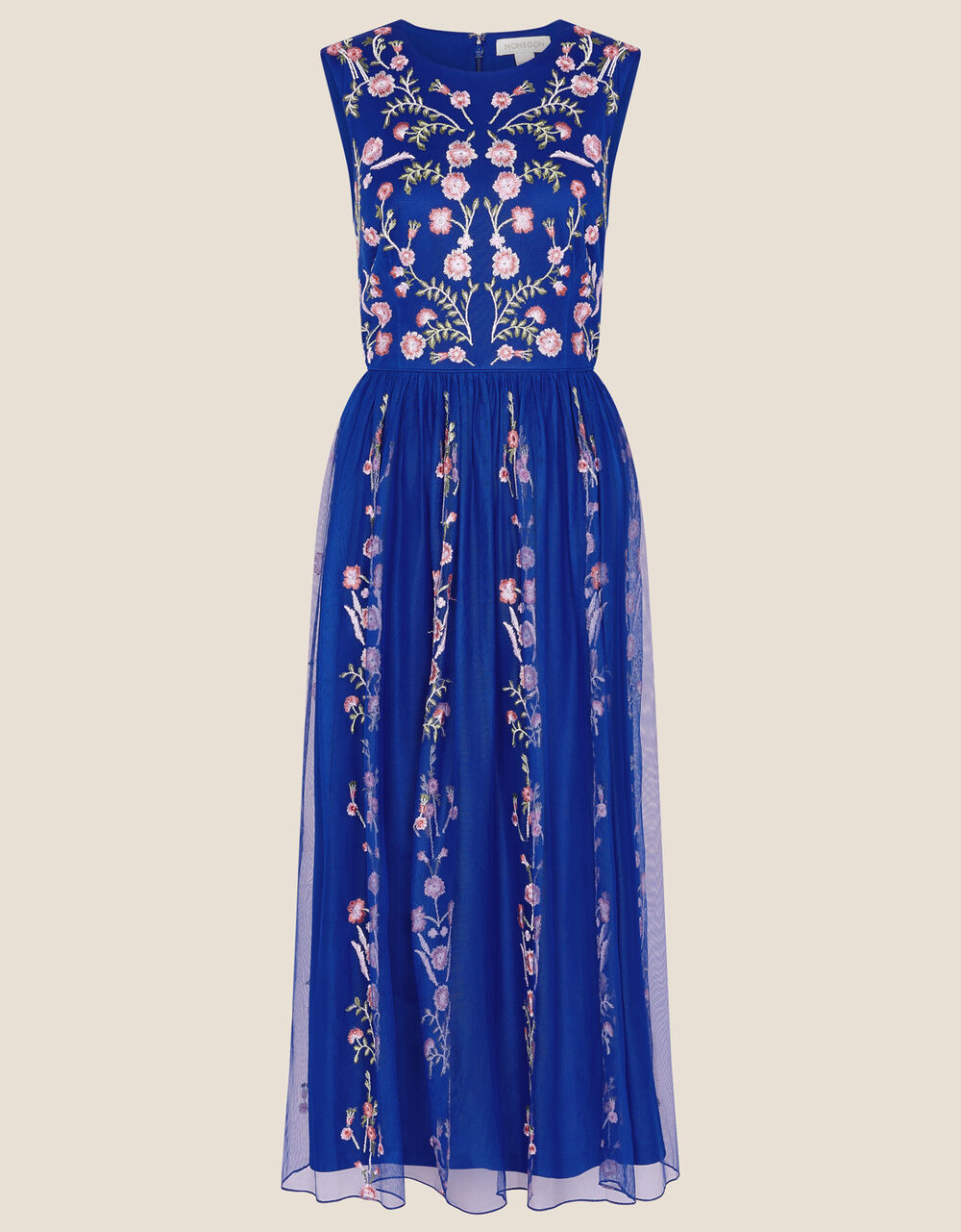 Cassia Floral Mesh Dress Blue | Evening Dresses | Monsoon UK.