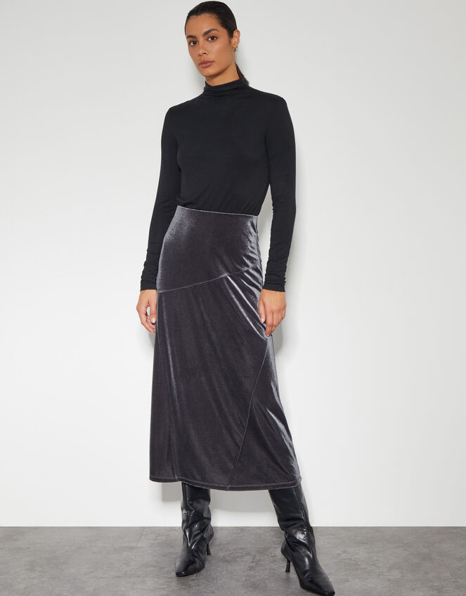 Viola Velvet Midi Skirt, Silver (SILVER), large