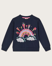 Rainbow Embellished Sweatshirt , Blue (NAVY), large