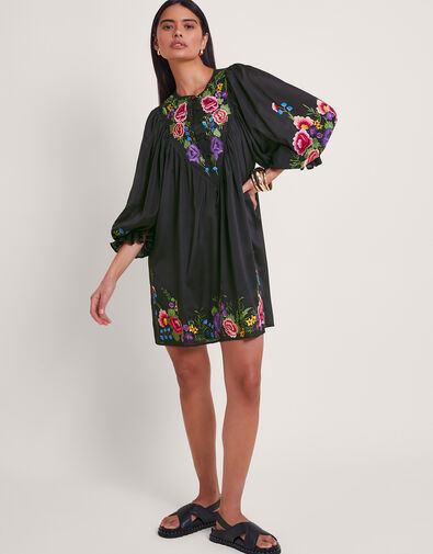 Winny Embroidered Tunic Dress, Black (BLACK), large