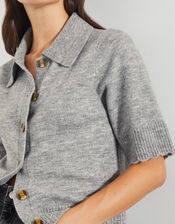 Cindy Short Sleeve Collar Cardigan, Grey (GREY), large