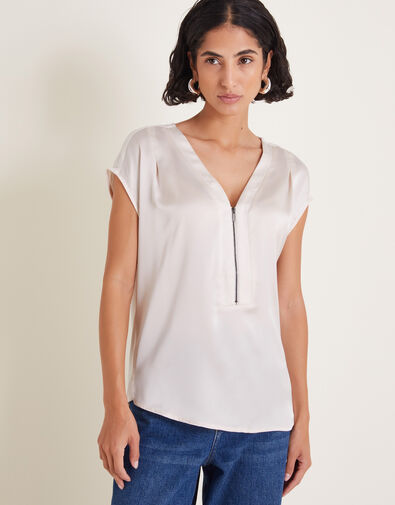 Wilde Sleeveless Satin Top, Cream (CREAM), large