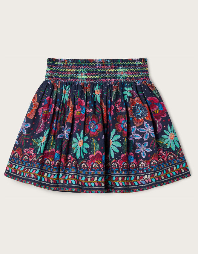 Tapestry Floral Twill Skirt, Blue (NAVY), large