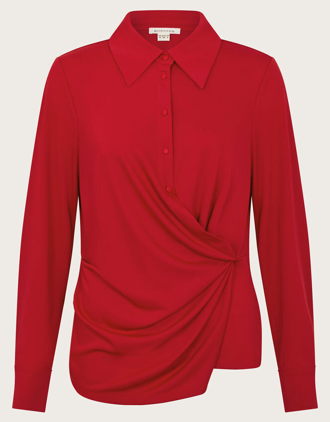 Dalia Drape Jersey Shirt, Red (RED), large