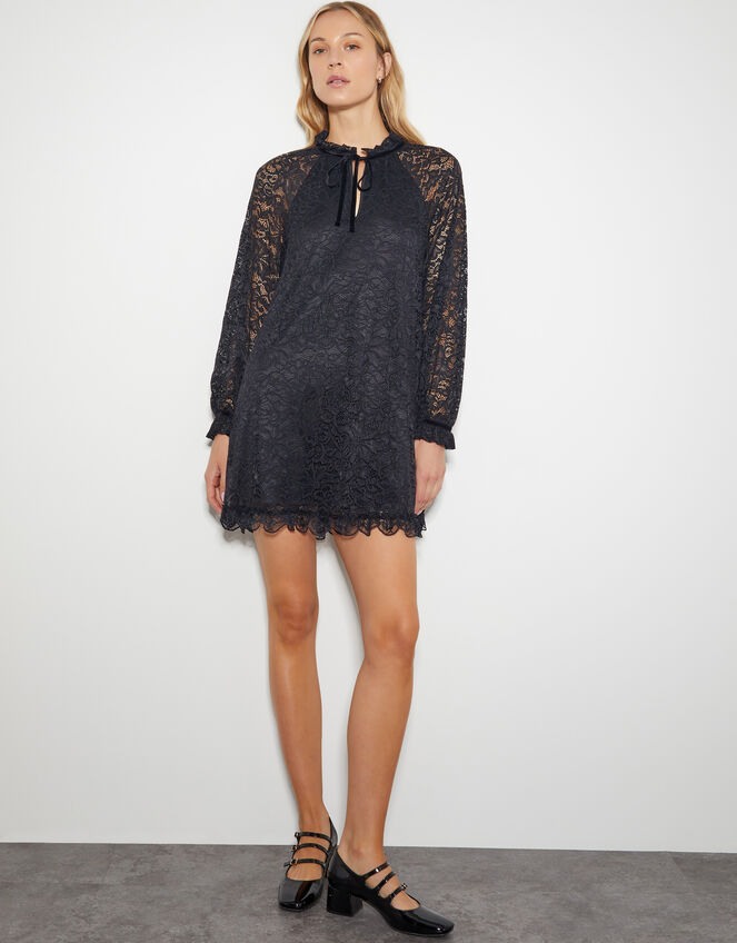 Lulu Long Sleeve Lace Mini Dress, Black (BLACK), large