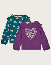 2-Pack Long Sleeve Butterfly Tops, Green (GREEN), large