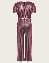 Metallic Plisse Belted Jumpsuit, Gold (ROSE GOLD), large