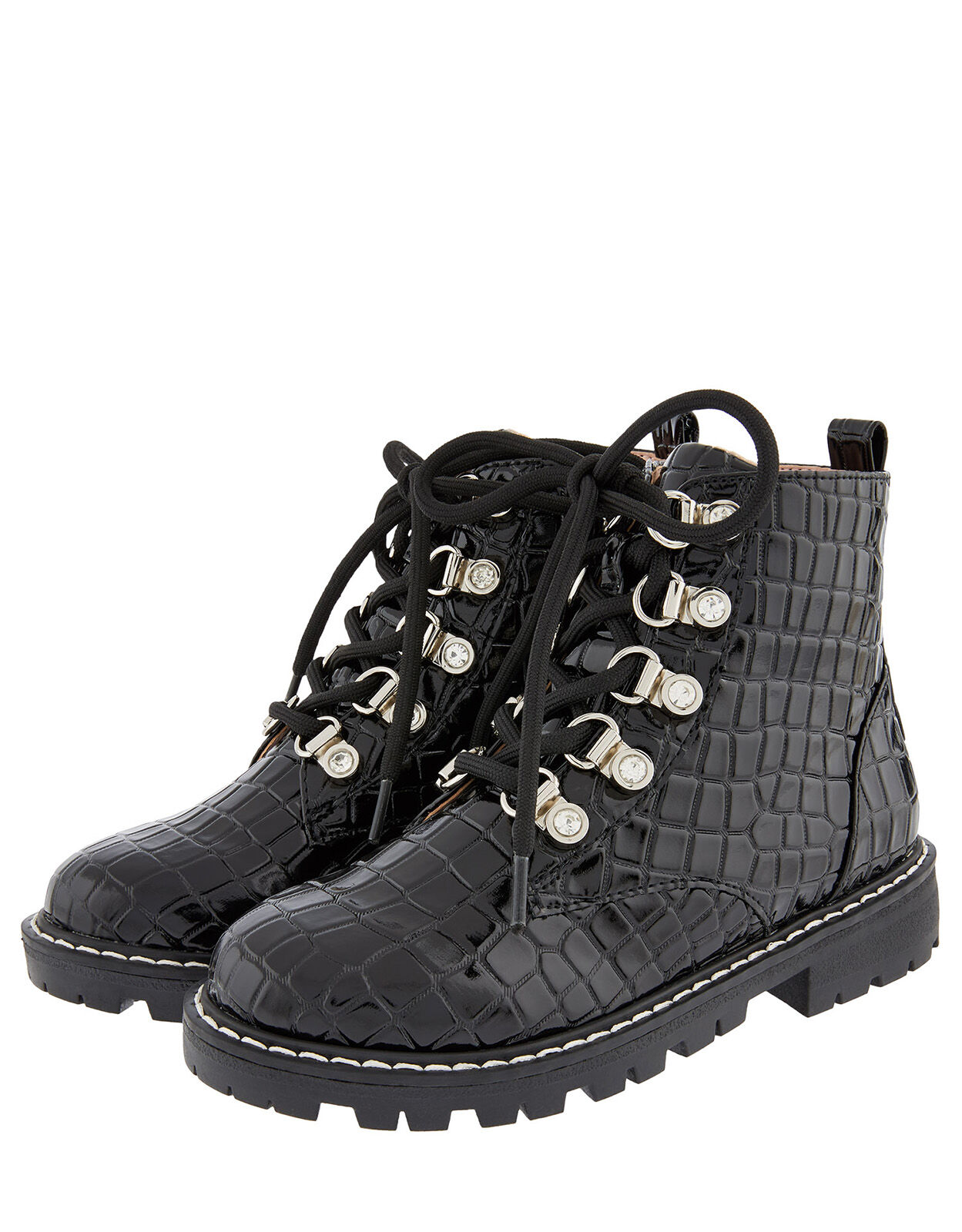 patent croc lace up boots