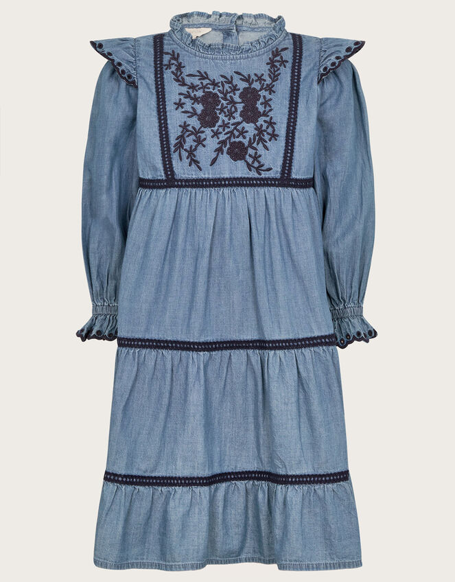 Chambray Embroidered Heritage Dress , Blue (BLUE), large