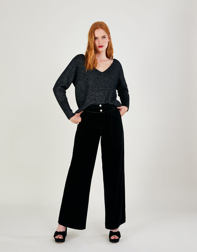 Velvet wideleg trousers - Woman