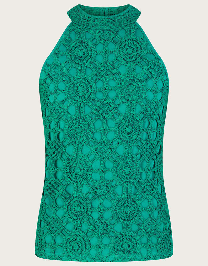 Sleeveless Crochet Top with LENZING™ ECOVERO™, Green (GREEN), large