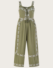 Embellished Aztec Maxi Jumpsuit, Green (KHAKI), large