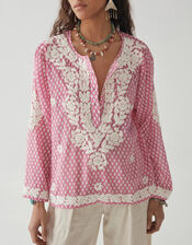 Maison Hotel Embroidered Print Blouse, Pink (PINK), large