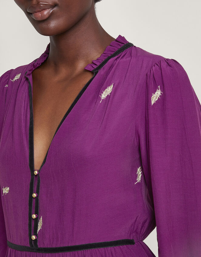 Willa Embroidered Shirt Dress, Purple (PURPLE), large