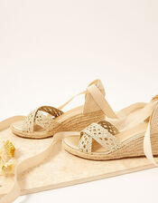 Metallic Weave Strap Espadrille Wedges, Gold (GOLD), large