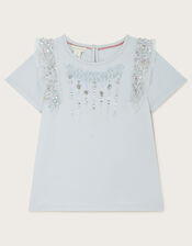 Sequin Embellished T-Shirt, Blue (BLUE), large