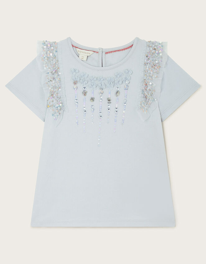 Sequin Embellished T-Shirt, Blue (BLUE), large