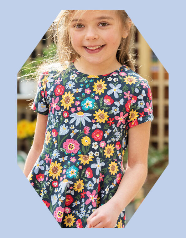 Frugi Spring Skater Dress, Blue (NAVY), large