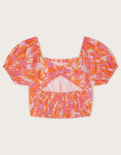 Tinashe Palm Print Crop Top, Orange (CORAL), large