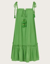 Cassie Tie Strap Frill Mini Dress, Green (GREEN), large