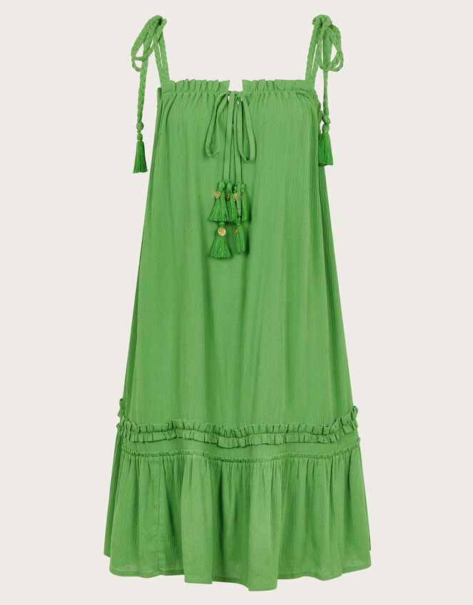 Cassie Tie Strap Frill Mini Dress, Green (GREEN), large