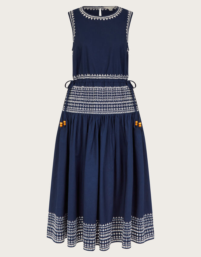 Erin Sleeveless Broderie Midi Dress, Blue (NAVY), large