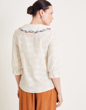 Clara Embroidered Shirt, Ivory (IVORY), large