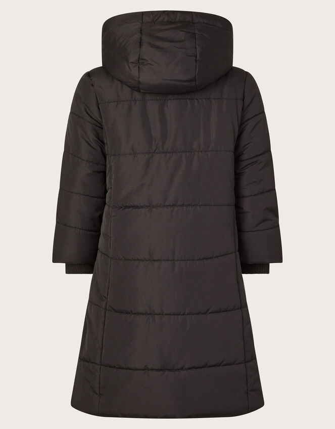 Hooded Longline Puffer Coat, Black (BLACK), large