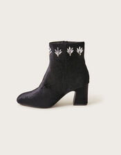 Embellished Velvet Ankle Boots, Black (BLACK), large