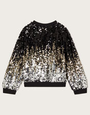 Ombre Sequin Bomber Jacket, Black (BLACK), large