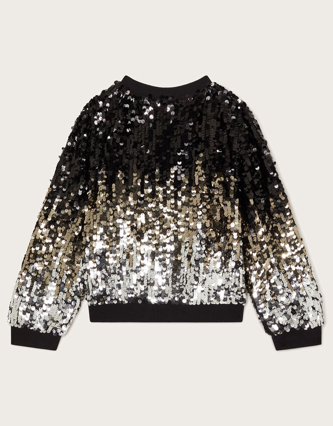 Ombre Sequin Bomber Jacket, Black (BLACK), large