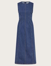 Rhian Sleeveless Denim Midi Dress, Blue (INDIGO), large