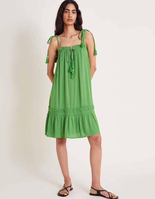 Cassie Tie Strap Frill Mini Dress, Green (GREEN), large