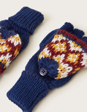 Fair Isle Fingerless Mitten Gloves, Multi (MULTI), large