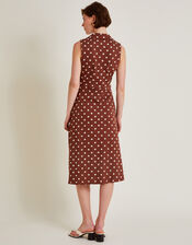 Paris Spot Sleeveless Midi Dress, Brown (BROWN), large